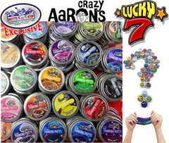 Matty's Toy Stop Lucky 7 colors close-up shows vibrant tactile putty tins.