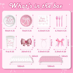 Maudundon Pink Bow plates 7-inch for dessert moments
