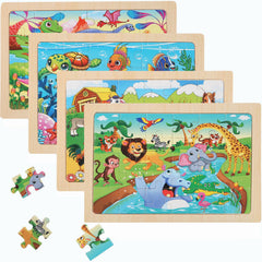 MAX JHQIQU wooden puzzles four-pack for kids, varied themes encourage problem-solving play