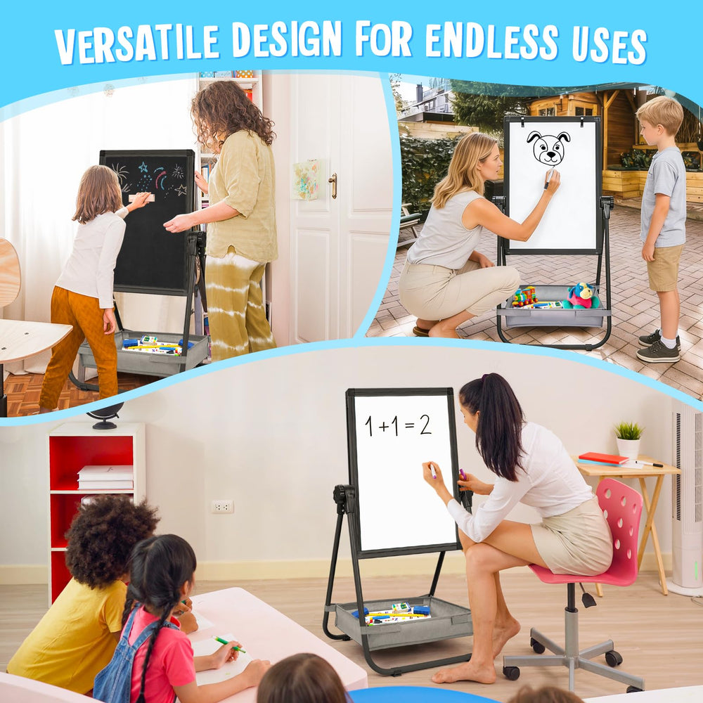 maxtek Kids Easel folds flat for compact storage after play