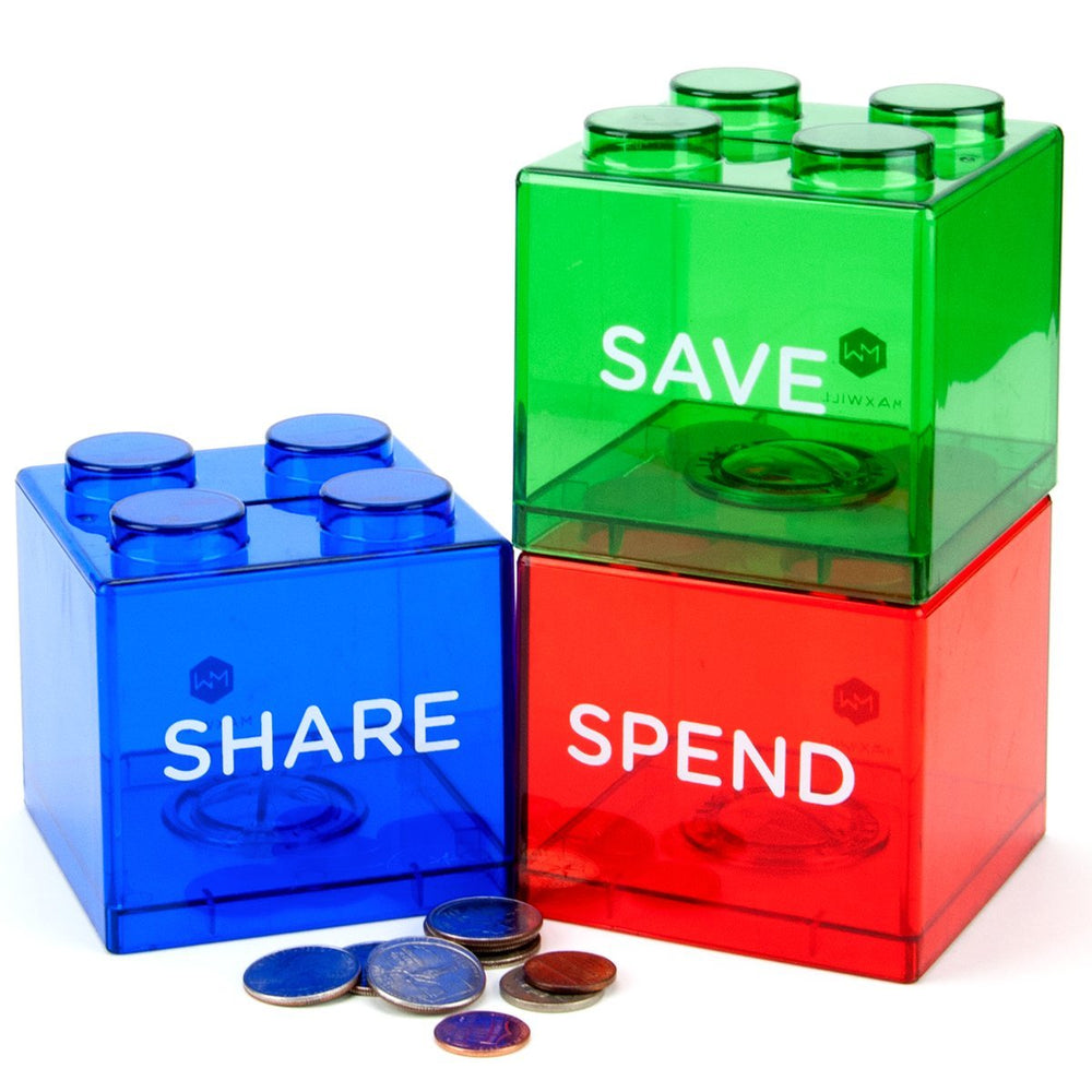 Maxwill Block-Banks Stackable piggy bank encourages brick-loving kids to save.