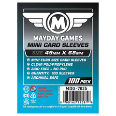 Mayday Games mini card sleeve 45x68mm – pack of 100, keeps cards protected during play.