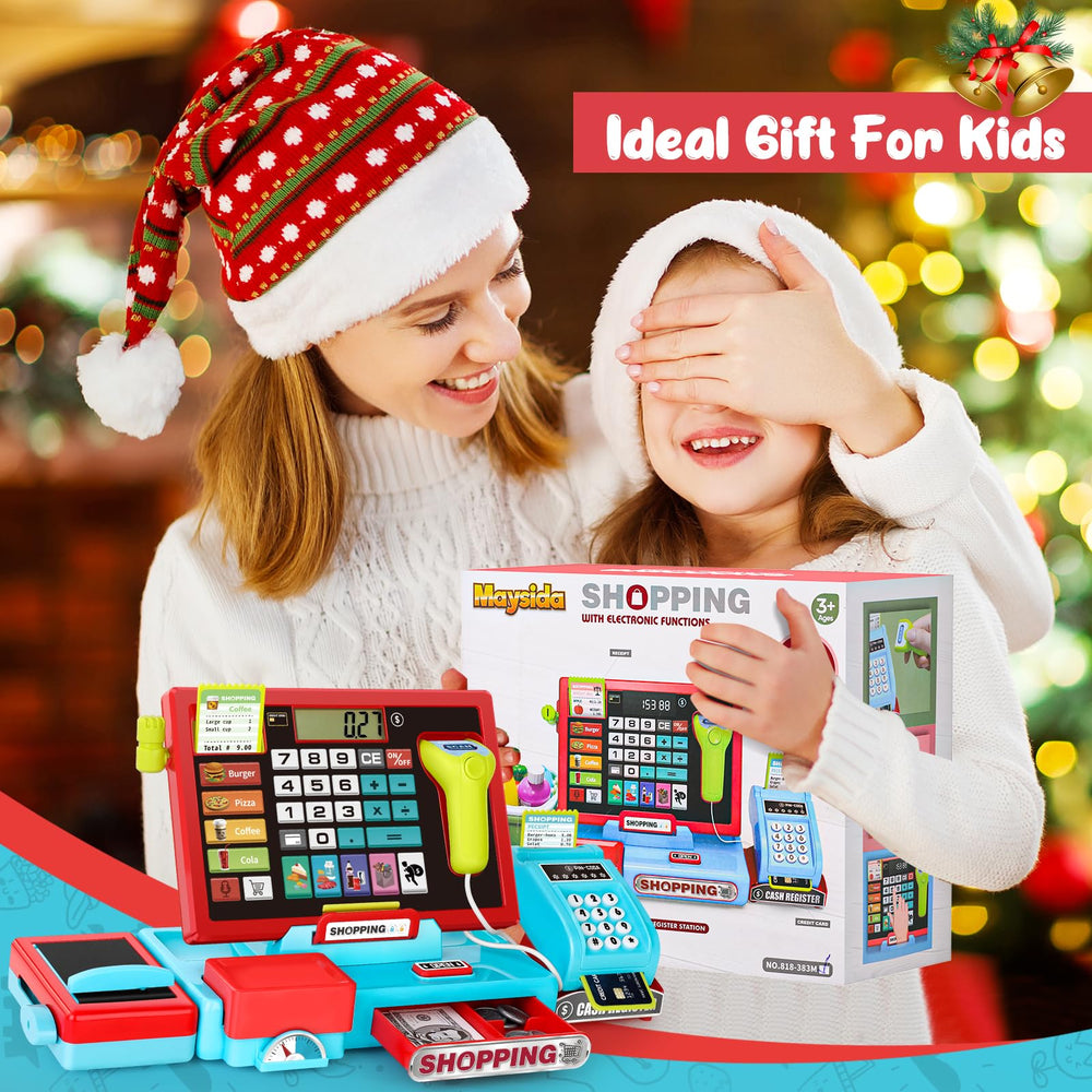 Maysida 52PCS toy cash register kids playing store for cooperative learning