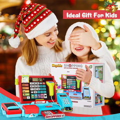 Maysida 52PCS toy cash register kids playing store for cooperative learning