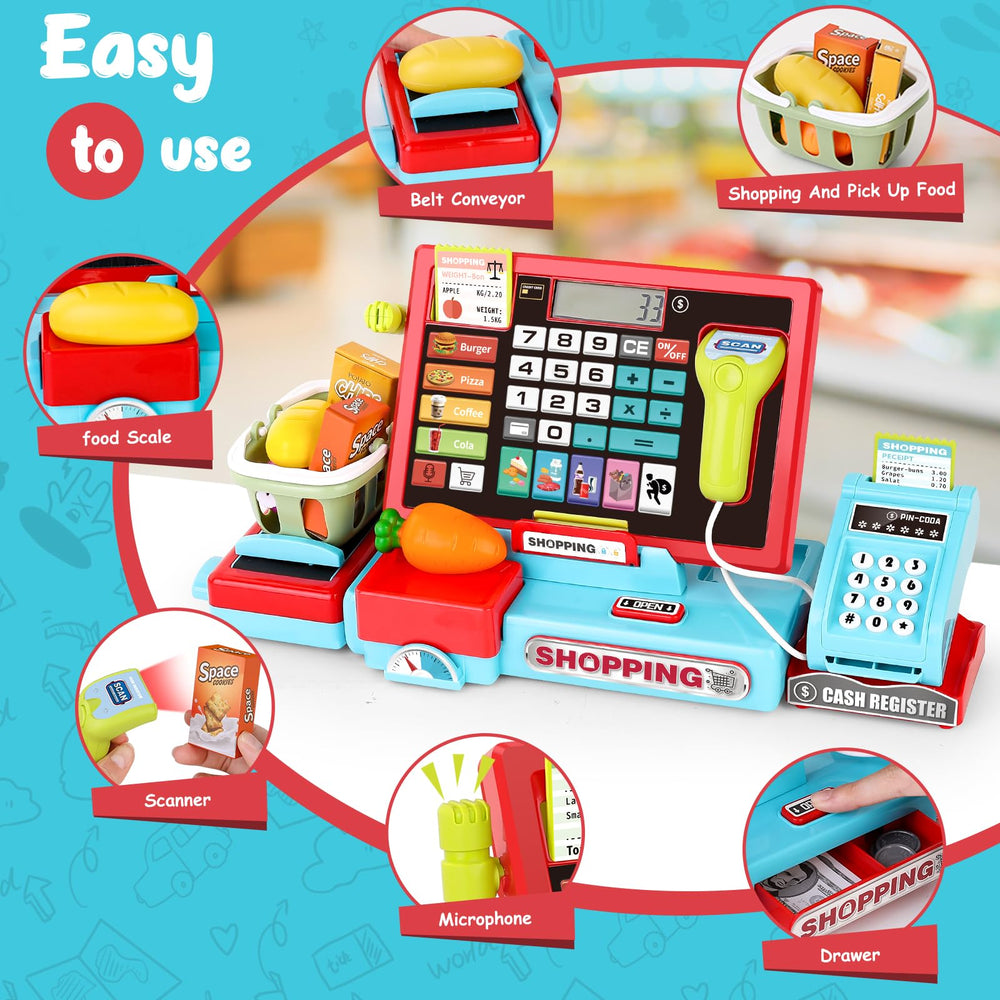 Maysida 52PCS toy cash register in piano mode for musical pretend play