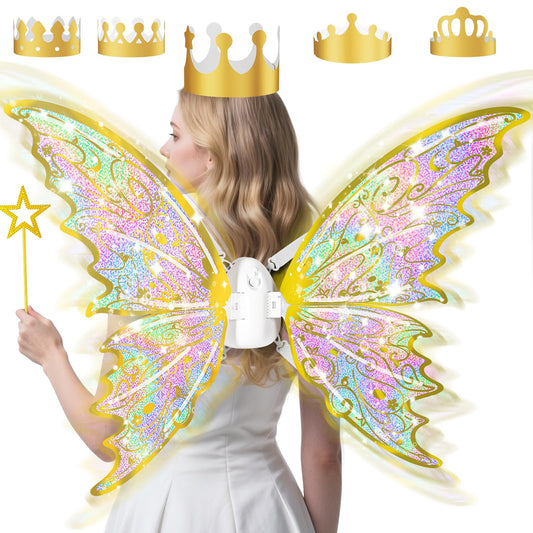 Maysida Gold Fairy Wings with Wand Set for magical dress-up and events