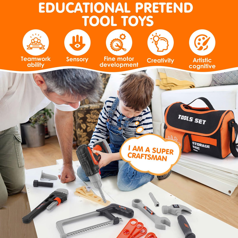 Maysida 48-piece tool set with electric drill for realistic role-play.