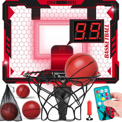 Maysida remote-control mini basketball hoop over door with LED lights for exciting play sessions.