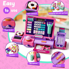 Maysida calculator-integrated cash register pink promotes counting and basic math during play.