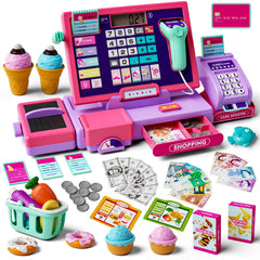 Maysida kids cash register pink front view boosts imaginative play and early math practice.