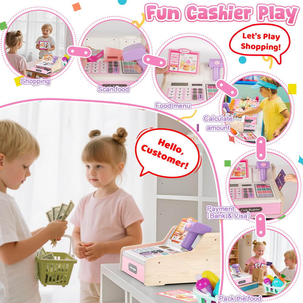 Maysida wooden cash register rechargeable battery for long play sessions