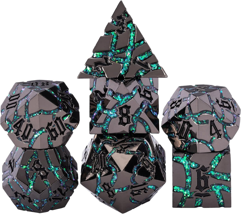 Maywin cracked rune d20 with green vein glow enhances dramatic D&D rolls