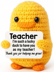 MBL crochet duck side view, ideal teacher appreciation gift