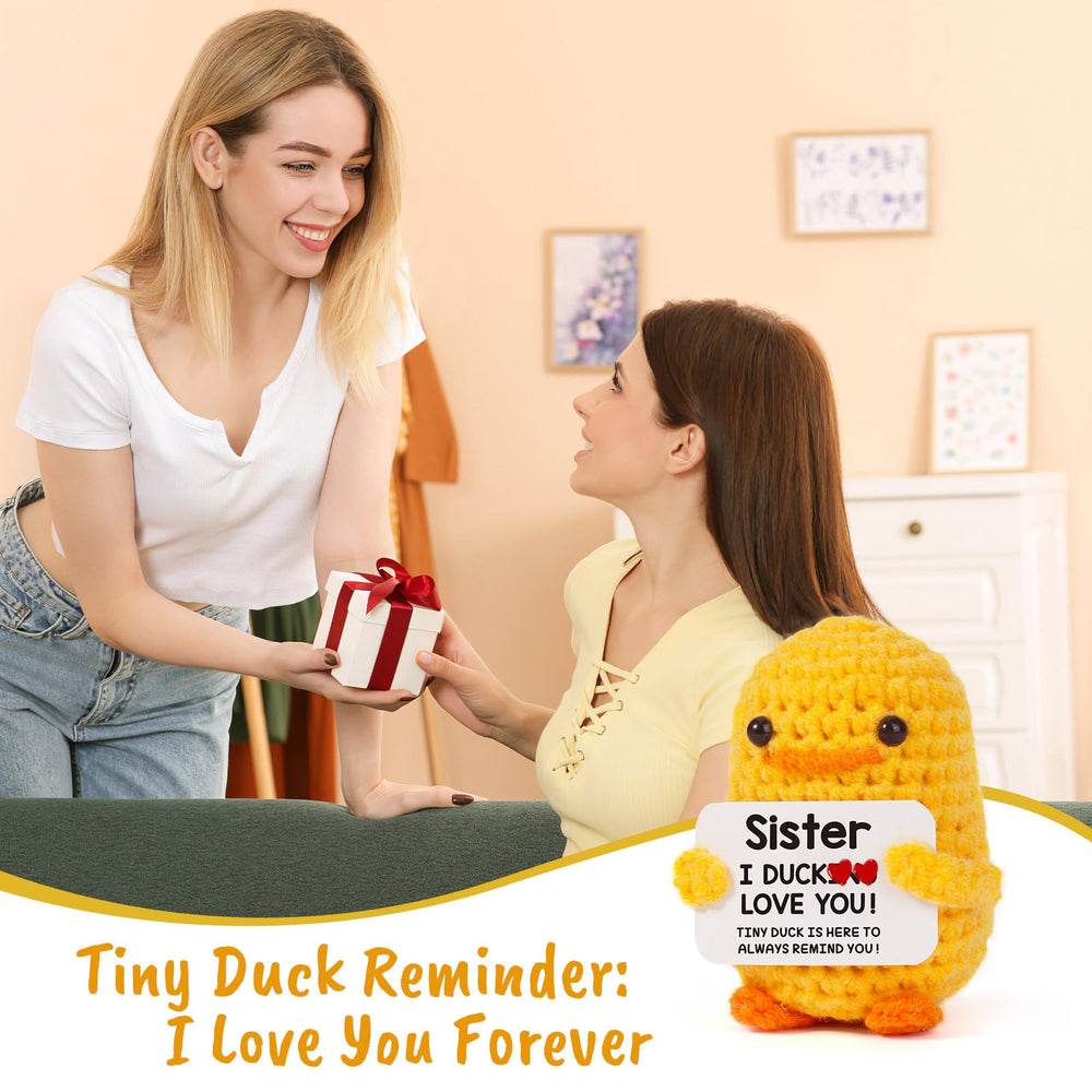 MBL compact crochet duck fits in backpacks and pockets
