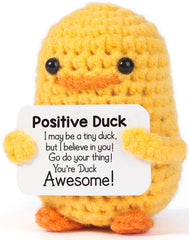 MBL crochet duck for women, a cheerful desk companion for daily motivation.