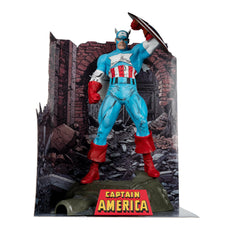 Collectible art card featuring Captain America artwork and comic synopsis.