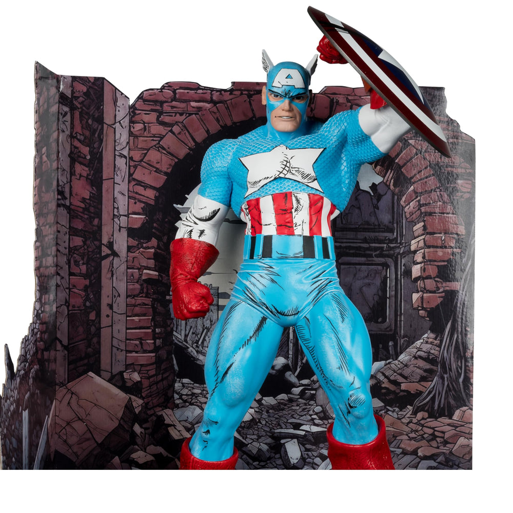 Captain America figure with backdrop to enhance diorama presentation.