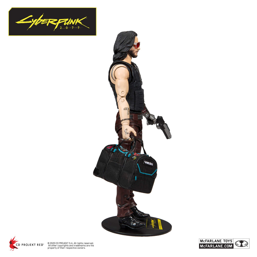 McFarlane Toys Johnny Silverhand Variant with Duffel Bag Base for stable shelf display