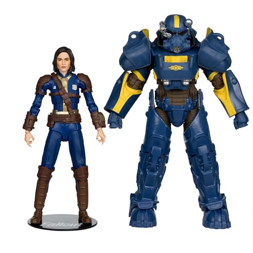 McFarlane Toys Fallout 4 T-60 Vault Tec and Sole Survivor in dynamic pose ready for display.