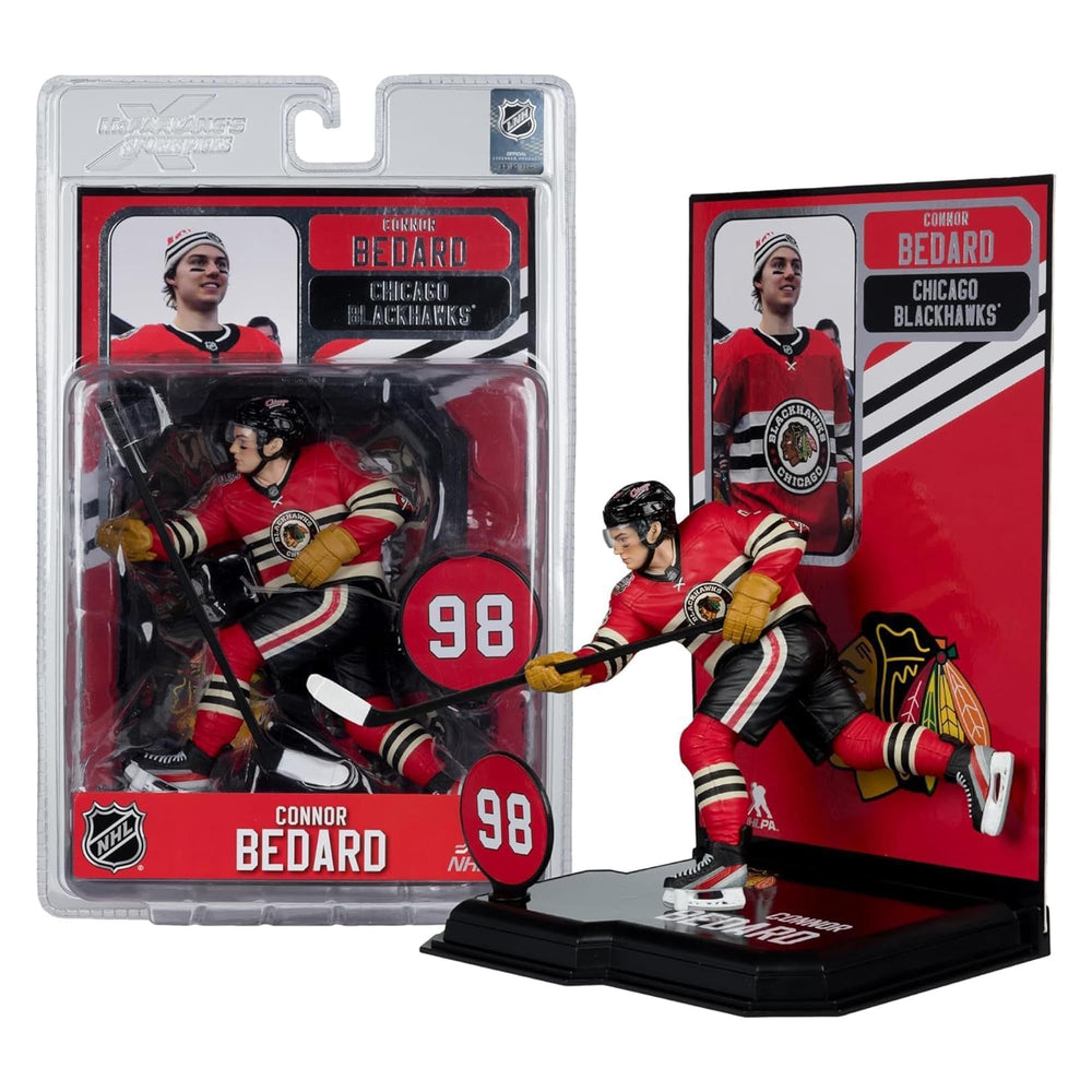 McFarlane's SportsPicks Bedard figure, side view highlighting dynamic stance.