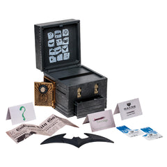 McFarlane Toys The Riddler Puzzle Box batarang display and puzzle-solving centerpiece.
