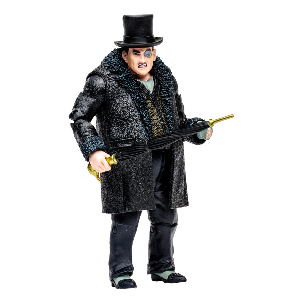 McFarlane The Penguin coat details boost Arkham City authenticity on display.