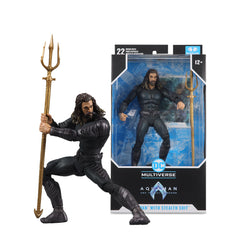 McFarlane Toys Aquaman stealth suit undersea palette enhances display appeal.