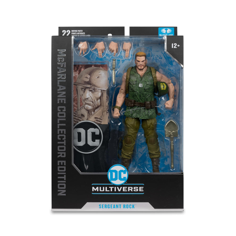 McFarlane Toys DC Multiverse Sgt Rock trench shovel pose on display