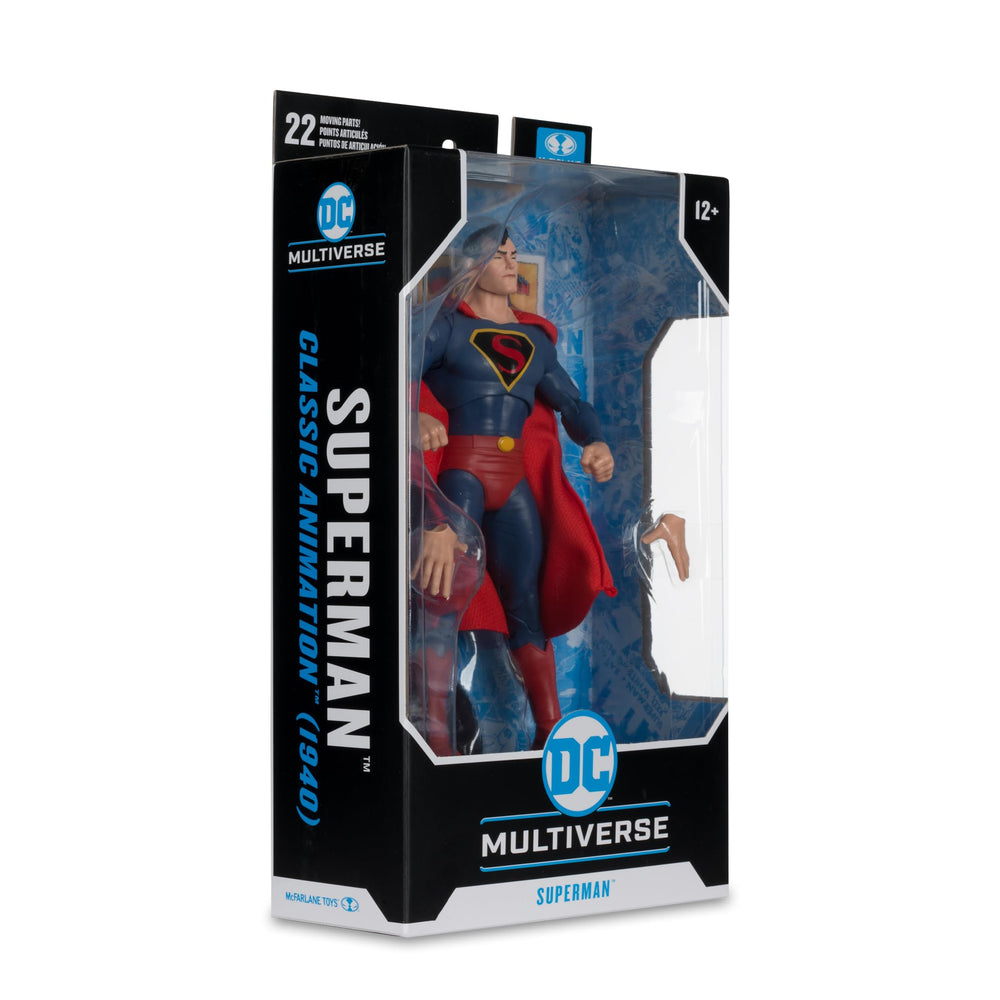 McFarlane Toys Superman 1940s art deco styling on packaging.