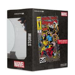 McFarlane Toys Marvel Storm collector card portrait with lore context.