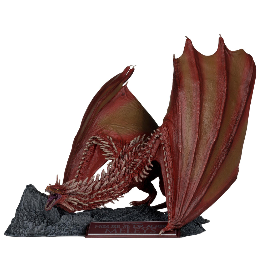 McFarlane Toys Meleys dragon front view with vivid scarlet scales for display-worthy detail