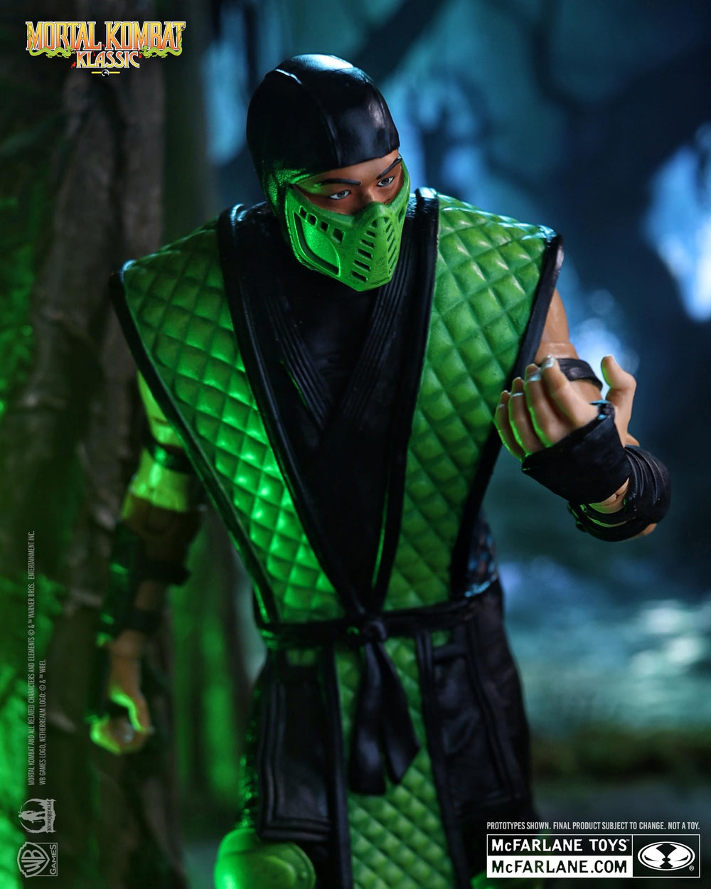 McFarlane Toys Mortal Kombat Klassic Reptile 7in window box highlights collectible packaging