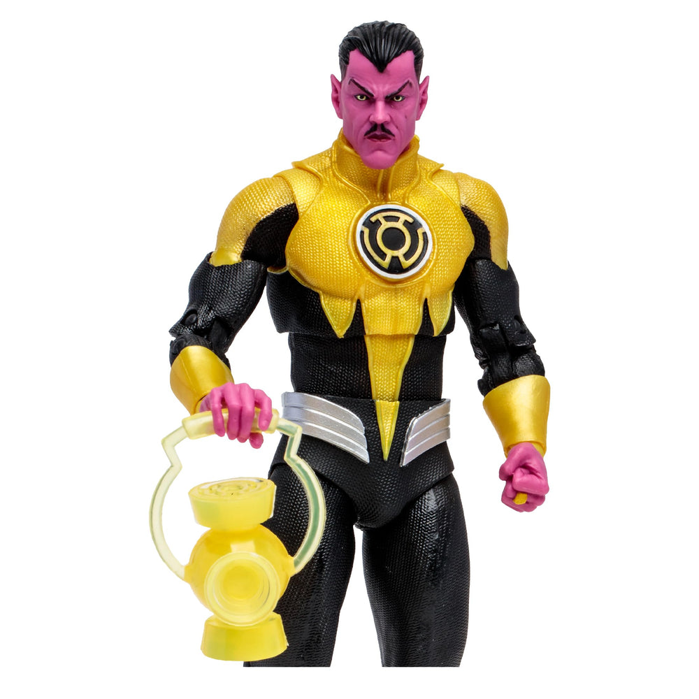 McFarlane Toys Sinestro 7in figure poses dynamically with up to 22 moving parts