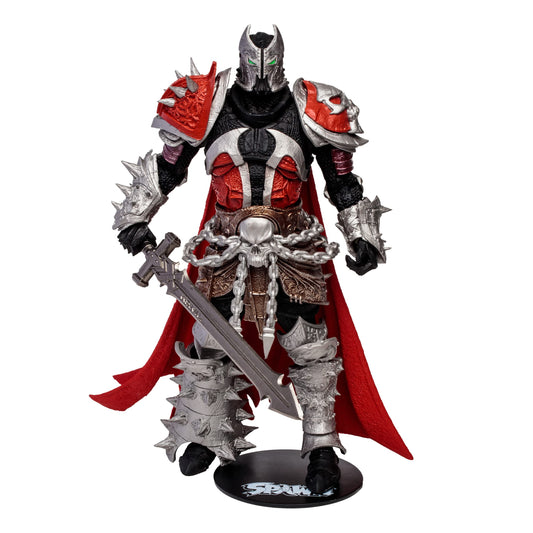 McFarlane Toys Medieval Spawn front view highlights detailed armor and dynamic pose potential.