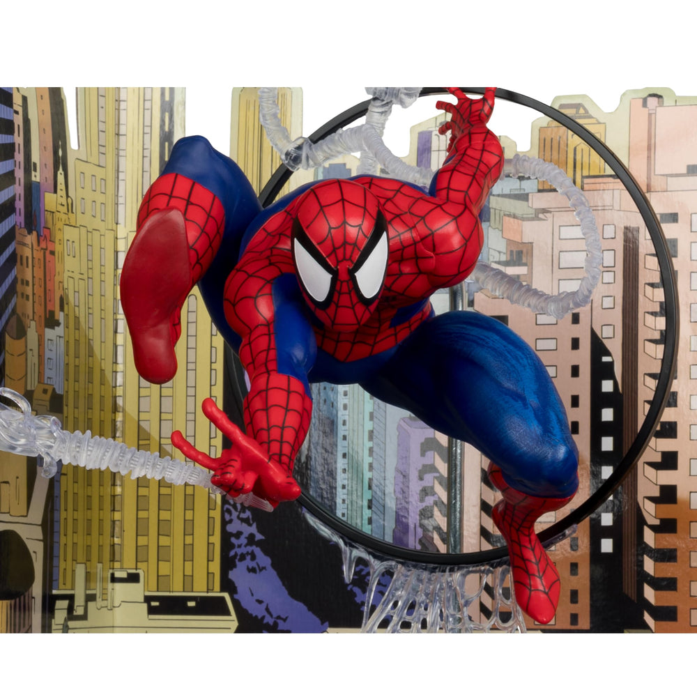 Front artwork on the McFarlane Toys Spider-Man art card for collection flair.