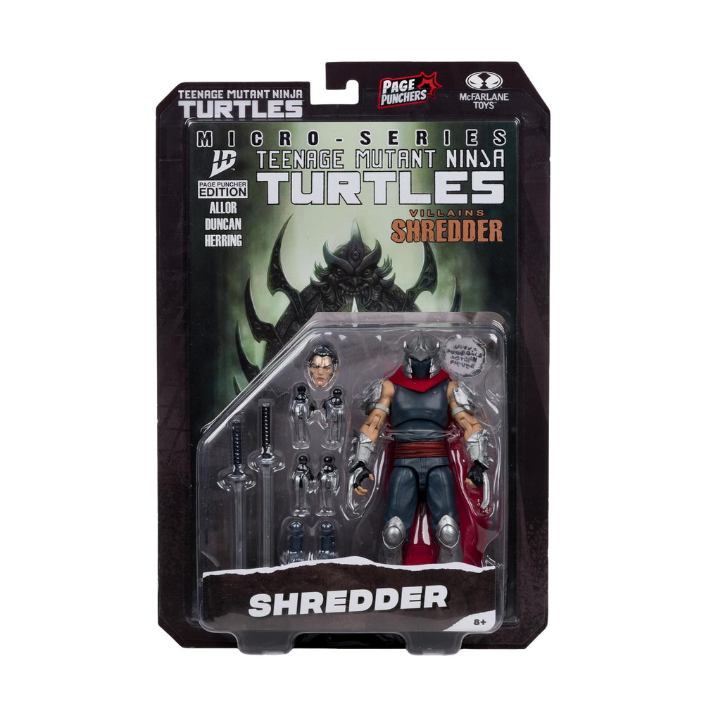 McFarlane Toys TMNT Shredder pose on shelf for display.