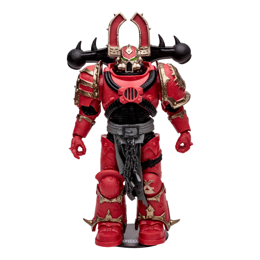 McFarlane Toys World Eaters Khorne Berzerker displaying chain axe.