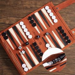 Mc Gregri backgammon roll-up board rolled for compact, travel-friendly storage.