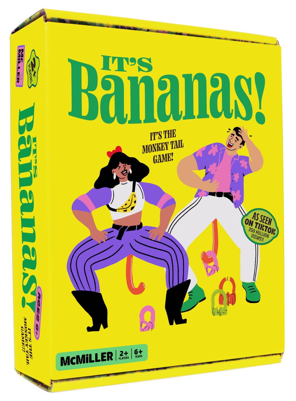 It’s Bananas game box open with monkey tails for family game night.