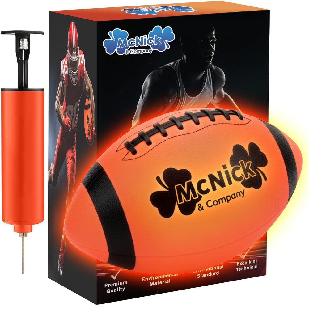 MCNICK & COMPANY Glow Football top view shows bright night glow for night games