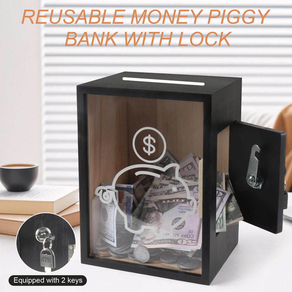 Mczxon clear money jar with wood and acrylic design for family budgeting.