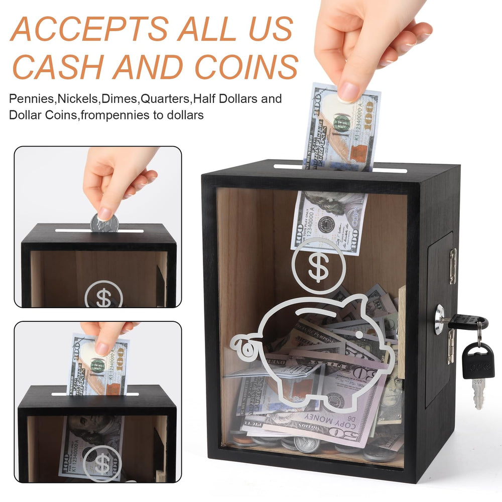 Mczxon lockable piggy bank highlights accessible savings with keys.