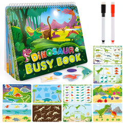 MDINGTD Dinosaur Busy Book for kids aids hand-eye coordination through colorful dinosaur activities.