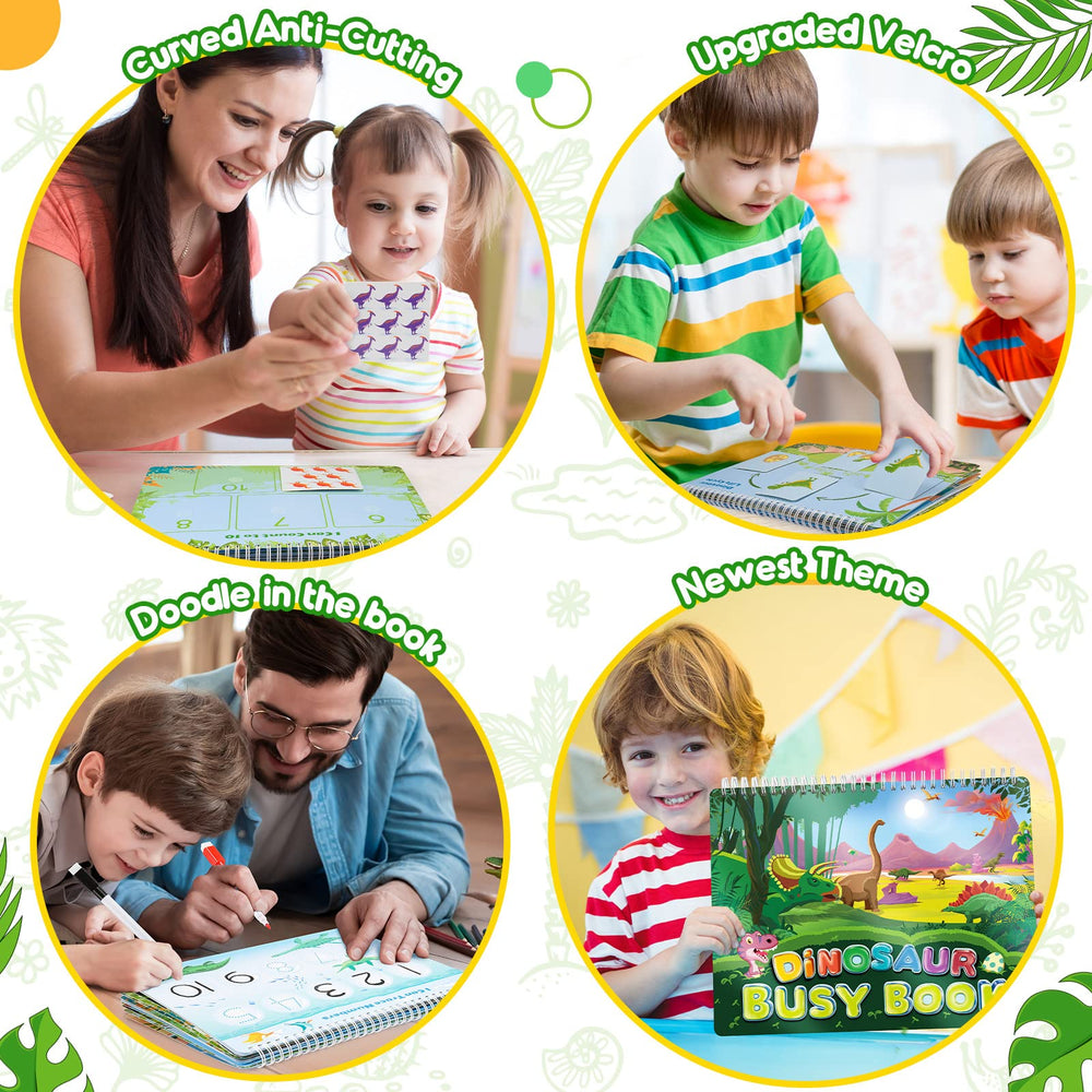 MDINGTD dinosaur activity book supports parent-child learning and turn-taking during play.