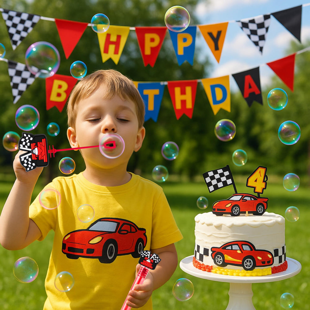 MDNHIO Race Car Bubble Wand blue finish, ideal for car-themed celebrations and classroom rewards.