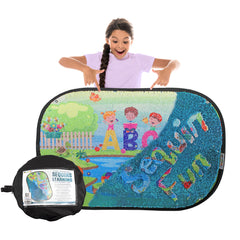 Meavia giant reversible sequins wall panel for immersive tactile play and visual discovery.