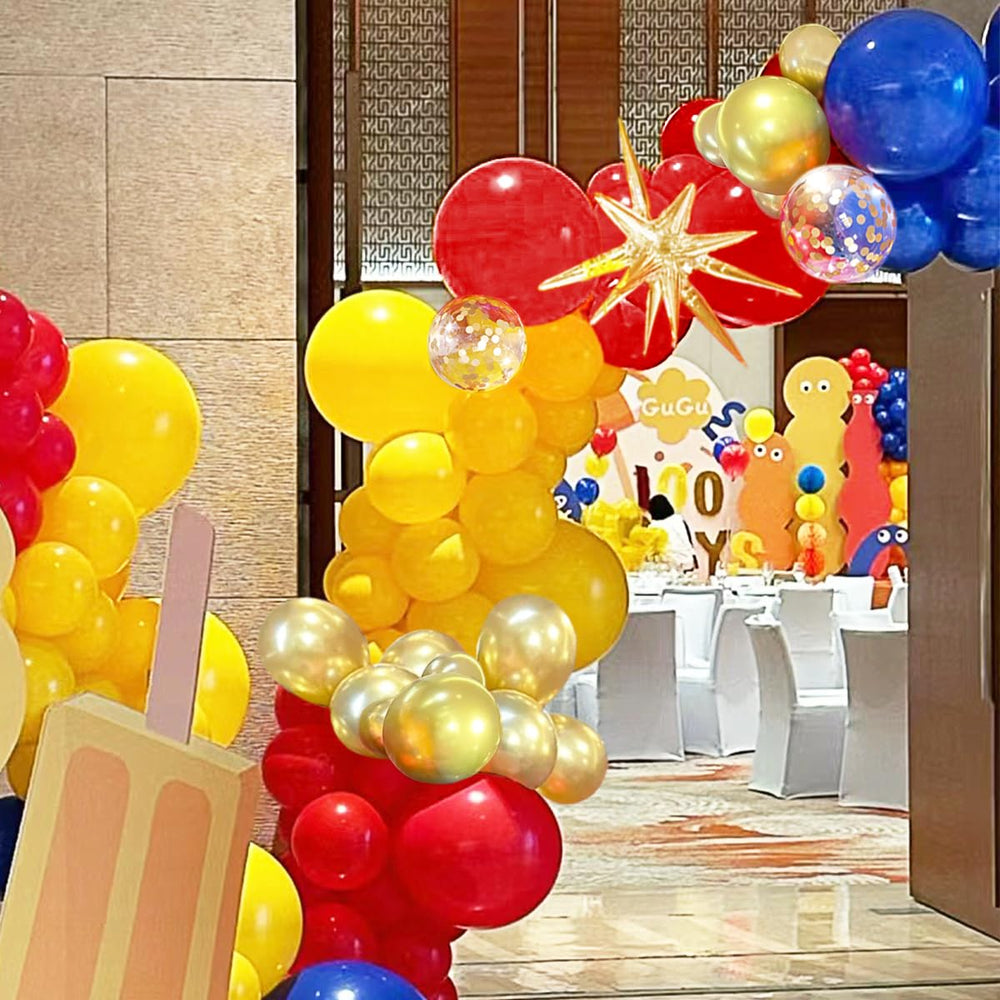 MEBAY matte yellow, blue, and red balloons create bold, photo-friendly decor.