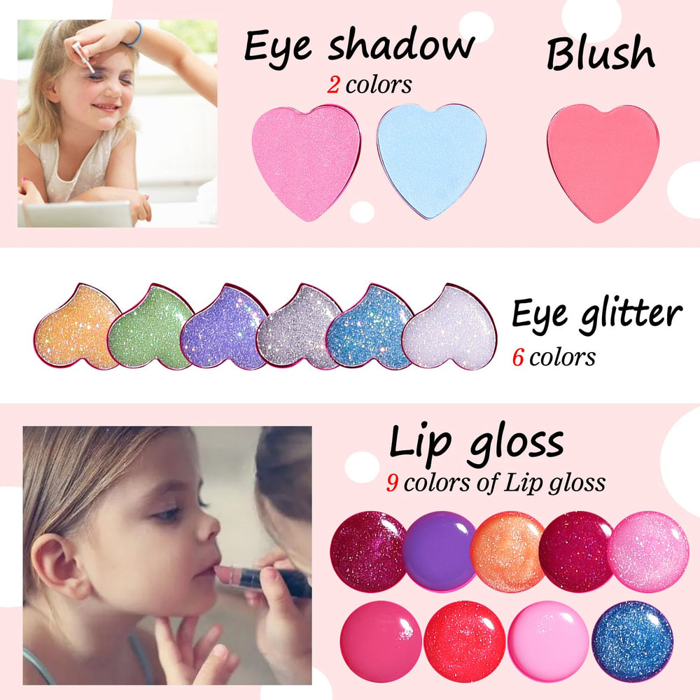 Mebtmel heart-shape lip gloss kit, gentle moisture for kid lips.