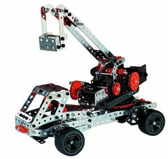 Meccano Erector all-metal parts emphasize durable, authentic construction play.