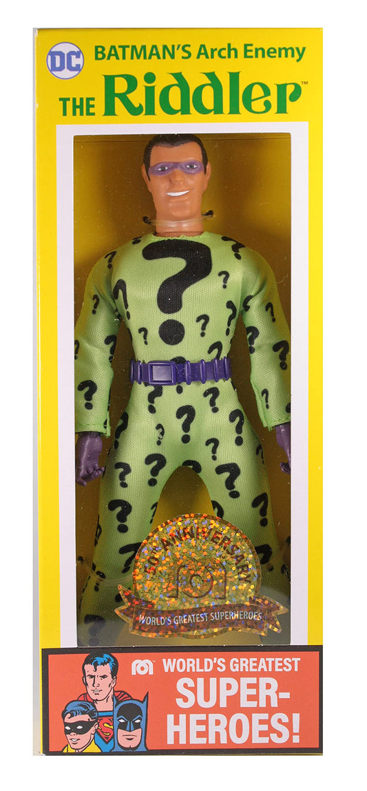 Mego Riddler 50th Anniversary front view highlighting dynamic pose capability
